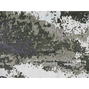 8'x9'10" Olive Gray, Abstract Design, Hand Knotted, Wool and Silk, Oriental Rug FWR468864