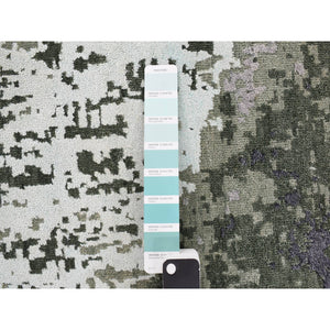 8'x9'10" Olive Gray, Abstract Design, Hand Knotted, Wool and Silk, Oriental Rug FWR468864