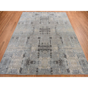 9'x11'7" Ash Gray, Modern Nepali Weave, Tone on Tone, Wool and Silk, Hand Knotted, Oriental Rug FWR468876