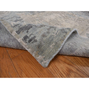 9'x11'7" Ash Gray, Modern Nepali Weave, Tone on Tone, Wool and Silk, Hand Knotted, Oriental Rug FWR468876