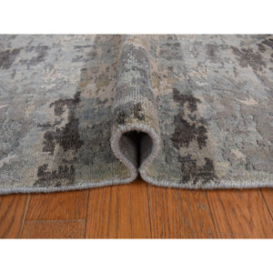 9'x11'7" Ash Gray, Modern Nepali Weave, Tone on Tone, Wool and Silk, Hand Knotted, Oriental Rug FWR468876