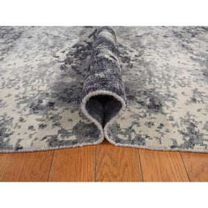8'x9'8" Lavender Purple Mixed With Grey, Abstract Tone On Tone, Wool And Silk, Hand Knotted, Oriental Rug FWR468900