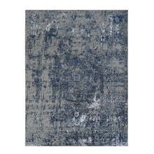 Load image into Gallery viewer, 9&#39;x12&#39; Astros Navy Blue, Erased Heriz Design, Wool and Silk, Hand Knotted, Fine Oriental Rug FWR468924