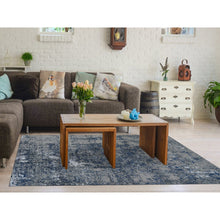 Load image into Gallery viewer, 9&#39;x12&#39; Astros Navy Blue, Erased Heriz Design, Wool and Silk, Hand Knotted, Fine Oriental Rug FWR468924