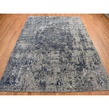 Load image into Gallery viewer, 9&#39;x12&#39; Astros Navy Blue, Erased Heriz Design, Wool and Silk, Hand Knotted, Fine Oriental Rug FWR468924
