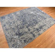 Load image into Gallery viewer, 9&#39;x12&#39; Astros Navy Blue, Erased Heriz Design, Wool and Silk, Hand Knotted, Fine Oriental Rug FWR468924