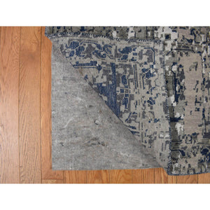 9'x12' Astros Navy Blue, Erased Heriz Design, Wool and Silk, Hand Knotted, Fine Oriental Rug FWR468924