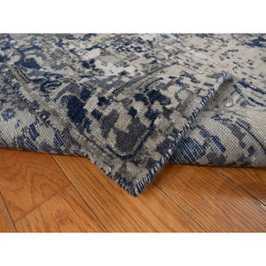 9'x12' Astros Navy Blue, Erased Heriz Design, Wool and Silk, Hand Knotted, Fine Oriental Rug FWR468924