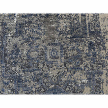 Load image into Gallery viewer, 9&#39;x12&#39; Astros Navy Blue, Erased Heriz Design, Wool and Silk, Hand Knotted, Fine Oriental Rug FWR468924