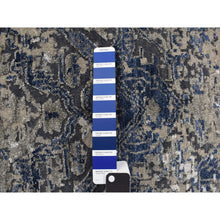 Load image into Gallery viewer, 9&#39;x12&#39; Astros Navy Blue, Erased Heriz Design, Wool and Silk, Hand Knotted, Fine Oriental Rug FWR468924