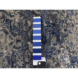 9'x12' Astros Navy Blue, Erased Heriz Design, Wool and Silk, Hand Knotted, Fine Oriental Rug FWR468924