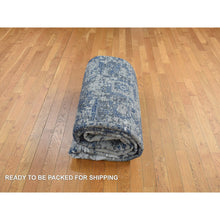 Load image into Gallery viewer, 9&#39;x12&#39; Astros Navy Blue, Erased Heriz Design, Wool and Silk, Hand Knotted, Fine Oriental Rug FWR468924