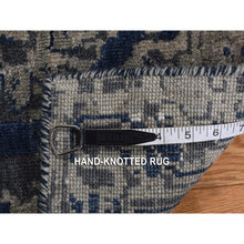Load image into Gallery viewer, 9&#39;x12&#39; Astros Navy Blue, Erased Heriz Design, Wool and Silk, Hand Knotted, Fine Oriental Rug FWR468924