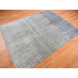 8'x10'4" Sage Gray, Vertical Ombre Design, Pure Silk, Hand Knotted, Oriental Rug FWR468930