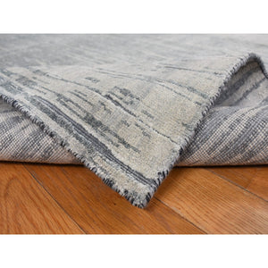 8'x10'4" Sage Gray, Vertical Ombre Design, Pure Silk, Hand Knotted, Oriental Rug FWR468930