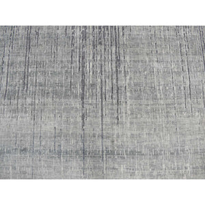8'x10'4" Sage Gray, Vertical Ombre Design, Pure Silk, Hand Knotted, Oriental Rug FWR468930