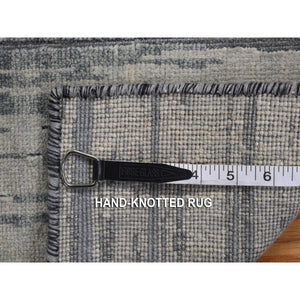 8'x10'4" Sage Gray, Vertical Ombre Design, Pure Silk, Hand Knotted, Oriental Rug FWR468930