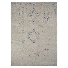 Load image into Gallery viewer, 8&#39;8&quot;x12&#39;1&quot; Alice Blue, Broken and Erased Medallion Design, Silk with Textured Wool, Hand Knotted, Oriental Rug FWR468948