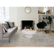 Load image into Gallery viewer, 8&#39;8&quot;x12&#39;1&quot; Alice Blue, Broken and Erased Medallion Design, Silk with Textured Wool, Hand Knotted, Oriental Rug FWR468948