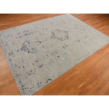 Load image into Gallery viewer, 8&#39;8&quot;x12&#39;1&quot; Alice Blue, Broken and Erased Medallion Design, Silk with Textured Wool, Hand Knotted, Oriental Rug FWR468948