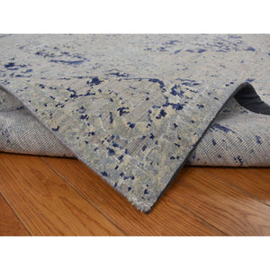 8'8"x12'1" Alice Blue, Broken and Erased Medallion Design, Silk with Textured Wool, Hand Knotted, Oriental Rug FWR468948
