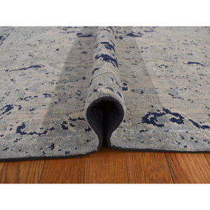 8'8"x12'1" Alice Blue, Broken and Erased Medallion Design, Silk with Textured Wool, Hand Knotted, Oriental Rug FWR468948