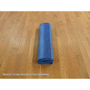 6'x9' Ruddy Blue, Pure Cotton, Durie Kilim Flat Weave, Stripe Design, Hand Woven, Reversible Oriental Rug FWR468954