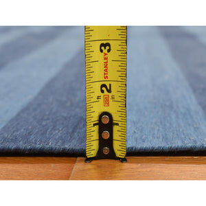 6'x9' Ruddy Blue, Pure Cotton, Durie Kilim Flat Weave, Stripe Design, Hand Woven, Reversible Oriental Rug FWR468954