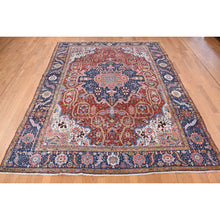 Load image into Gallery viewer, 8&#39;3&quot;x11&#39;9&quot; Emboldened Red With Berlin Blue, Antique Persian Heriz in Excellent Condition, Clean, Even Pile and Soft, Extra Soft Wool, Sides and Ends Professionally Secured, Hand Knotted Oriental Rug FWR468972