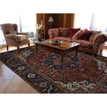 Load image into Gallery viewer, 8&#39;3&quot;x11&#39;9&quot; Emboldened Red With Berlin Blue, Antique Persian Heriz in Excellent Condition, Clean, Even Pile and Soft, Extra Soft Wool, Sides and Ends Professionally Secured, Hand Knotted Oriental Rug FWR468972