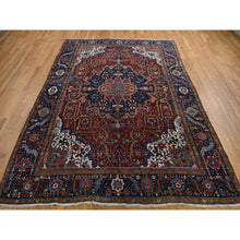 Load image into Gallery viewer, 8&#39;3&quot;x11&#39;9&quot; Emboldened Red With Berlin Blue, Antique Persian Heriz in Excellent Condition, Clean, Even Pile and Soft, Extra Soft Wool, Sides and Ends Professionally Secured, Hand Knotted Oriental Rug FWR468972