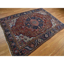 Load image into Gallery viewer, 8&#39;3&quot;x11&#39;9&quot; Emboldened Red With Berlin Blue, Antique Persian Heriz in Excellent Condition, Clean, Even Pile and Soft, Extra Soft Wool, Sides and Ends Professionally Secured, Hand Knotted Oriental Rug FWR468972