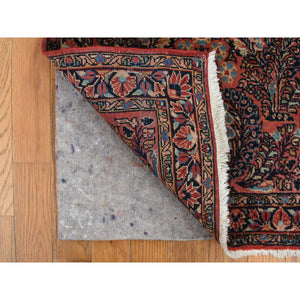 2'1"x4' Exotic Red With Yale Blue, Antique Persian Sarouk, Mint Condition, Full Pile, Clean and Soft, Sides and End Professionally Secured, Hand Knotted, Oriental Mat Rug FWR469008