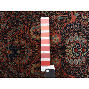 2'1"x4' Exotic Red With Yale Blue, Antique Persian Sarouk, Mint Condition, Full Pile, Clean and Soft, Sides and End Professionally Secured, Hand Knotted, Oriental Mat Rug FWR469008