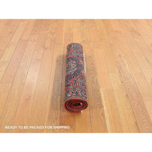 2'1"x4' Exotic Red With Yale Blue, Antique Persian Sarouk, Mint Condition, Full Pile, Clean and Soft, Sides and End Professionally Secured, Hand Knotted, Oriental Mat Rug FWR469008