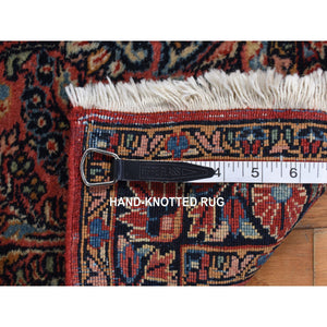 2'1"x4' Exotic Red With Yale Blue, Antique Persian Sarouk, Mint Condition, Full Pile, Clean and Soft, Sides and End Professionally Secured, Hand Knotted, Oriental Mat Rug FWR469008