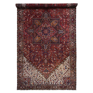10'9"x22'5" Claret Red, Semi Antique Persian Heriz, Full Pile, Clean And In Excellent Condition, Rare Long And Narrow Gallery Size, Thick And Plush, 100% Wool Hand Knotted, Oriental Rug FWR469032