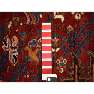 10'9"x22'5" Claret Red, Semi Antique Persian Heriz, Full Pile, Clean And In Excellent Condition, Rare Long And Narrow Gallery Size, Thick And Plush, 100% Wool Hand Knotted, Oriental Rug FWR469032