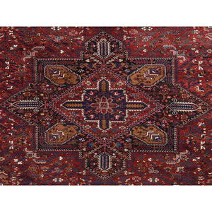 10'9"x22'5" Claret Red, Semi Antique Persian Heriz, Full Pile, Clean And In Excellent Condition, Rare Long And Narrow Gallery Size, Thick And Plush, 100% Wool Hand Knotted, Oriental Rug FWR469032
