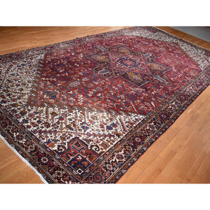 10'9"x22'5" Claret Red, Semi Antique Persian Heriz, Full Pile, Clean And In Excellent Condition, Rare Long And Narrow Gallery Size, Thick And Plush, 100% Wool Hand Knotted, Oriental Rug FWR469032