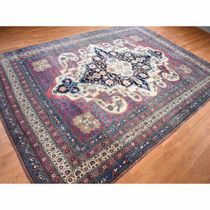 11'1"x15'4" Velvet Red with Multiple Borders, Antique Persian Lavar Kerman Medallion Design, 100% Wool Full Pile, Clean and Soft, Sides and Ends Professionally Secured, Hand Knotted, Oriental Rug FWR469044