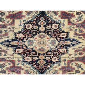 11'1"x15'4" Velvet Red with Multiple Borders, Antique Persian Lavar Kerman Medallion Design, 100% Wool Full Pile, Clean and Soft, Sides and Ends Professionally Secured, Hand Knotted, Oriental Rug FWR469044