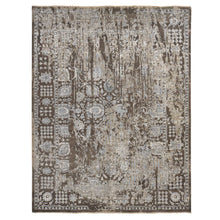 Load image into Gallery viewer, 9&#39;1&quot;x11&#39;10&quot; Southern Vine Brown, Wool &amp; Silk, Hand Knotted, Broken And Erased Persian Flower Blossom Design, Oriental Rug FWR469056