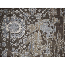 Load image into Gallery viewer, 9'1"x11'10" Southern Vine Brown, Wool &amp; Silk, Hand Knotted, Broken And Erased Persian Flower Blossom Design, Oriental Rug FWR469056