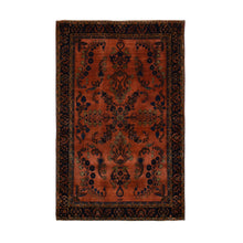 Load image into Gallery viewer, 4&#39;2&quot;x6&#39;4&quot; Orange Rust, Antique Persian Sarouk Mohajoren In Good Condition, 100% Wool, Hand Knotted, Clean With Soft Pile Oriental Rug FWR469098