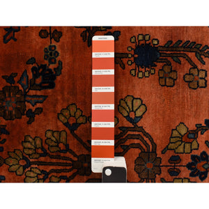 4'2"x6'4" Orange Rust, Antique Persian Sarouk Mohajoren In Good Condition, 100% Wool, Hand Knotted, Clean With Soft Pile Oriental Rug FWR469098