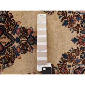 2'x4' Bone White, 100% Wool, Even Wear, Hand Knotted Open Field Medallion Design, Antique Persian Sarouk Mat In Good Condition, Clean and Soft Full Pile, Oriental Rug FWR469158