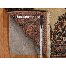 Load image into Gallery viewer, 2&#39;x4&#39; Bone White, 100% Wool, Even Wear, Hand Knotted Open Field Medallion Design, Antique Persian Sarouk Mat In Good Condition, Clean And Soft Full Pile, Oriental Rug FWR469158