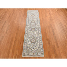 Load image into Gallery viewer, 2&#39;9&quot;x10&#39;2&quot; Floral White, Hand Knotted 250 Kpsi, Nain Center Medallion Floral Design, Densely Woven, Extra Soft Wool, Runner Oriental Rug FWR469230