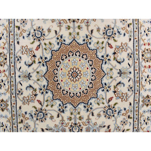 2'9"x10'2" Floral White, Hand Knotted 250 Kpsi, Nain Center Medallion Floral Design, Densely Woven, Extra Soft Wool, Runner Oriental Rug FWR469230